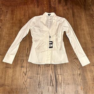 NWT Ivory White V Neck Button Down Long Sleeve Ladies Blouse by XMI size 2
